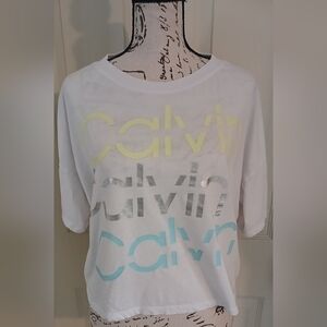 5/$25 Calvin Klein Performance Tee with Multicolor Logo Size Lg